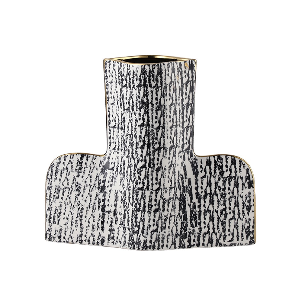 Black & White Ceramic Vase with Gold Detail FD-D24132A