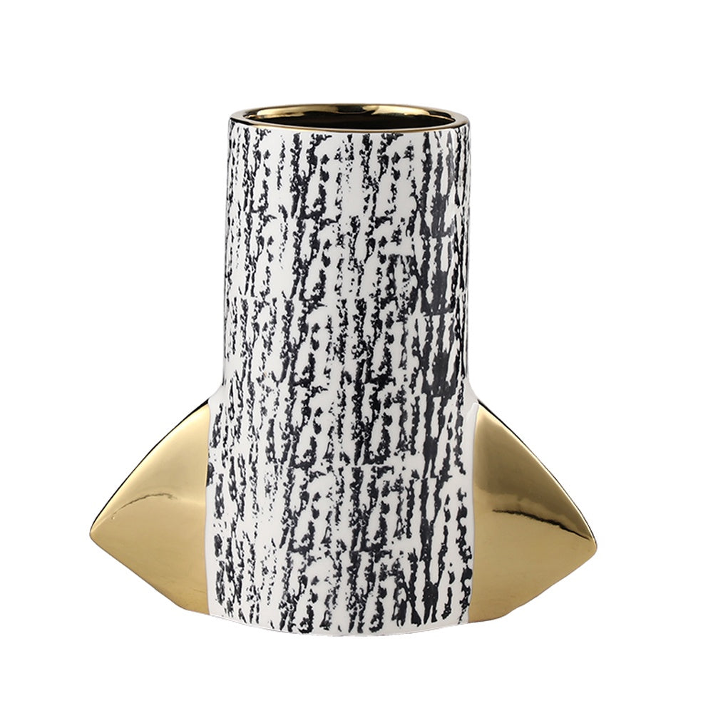 Black & White Ceramic Vase with Gold Detail FD-D24132B