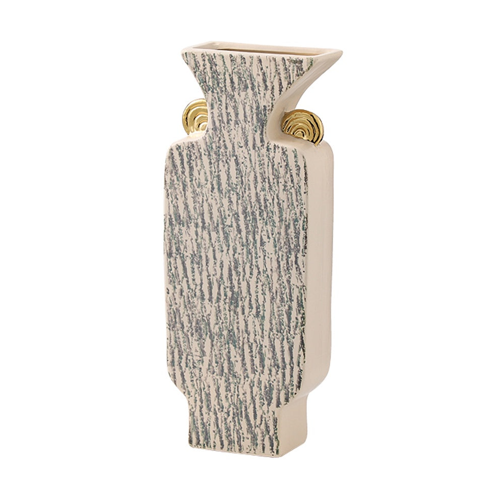 Grey & Cream Ceramic Vase with Gold Detail - Large FD-D24133A