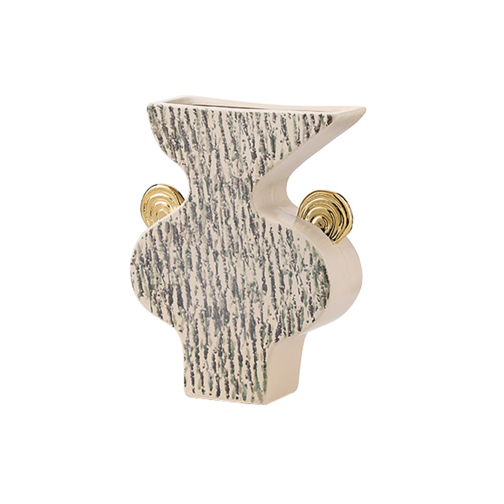 Grey & Cream Ceramic Vase with Gold Detail - Small FD-D24133B
