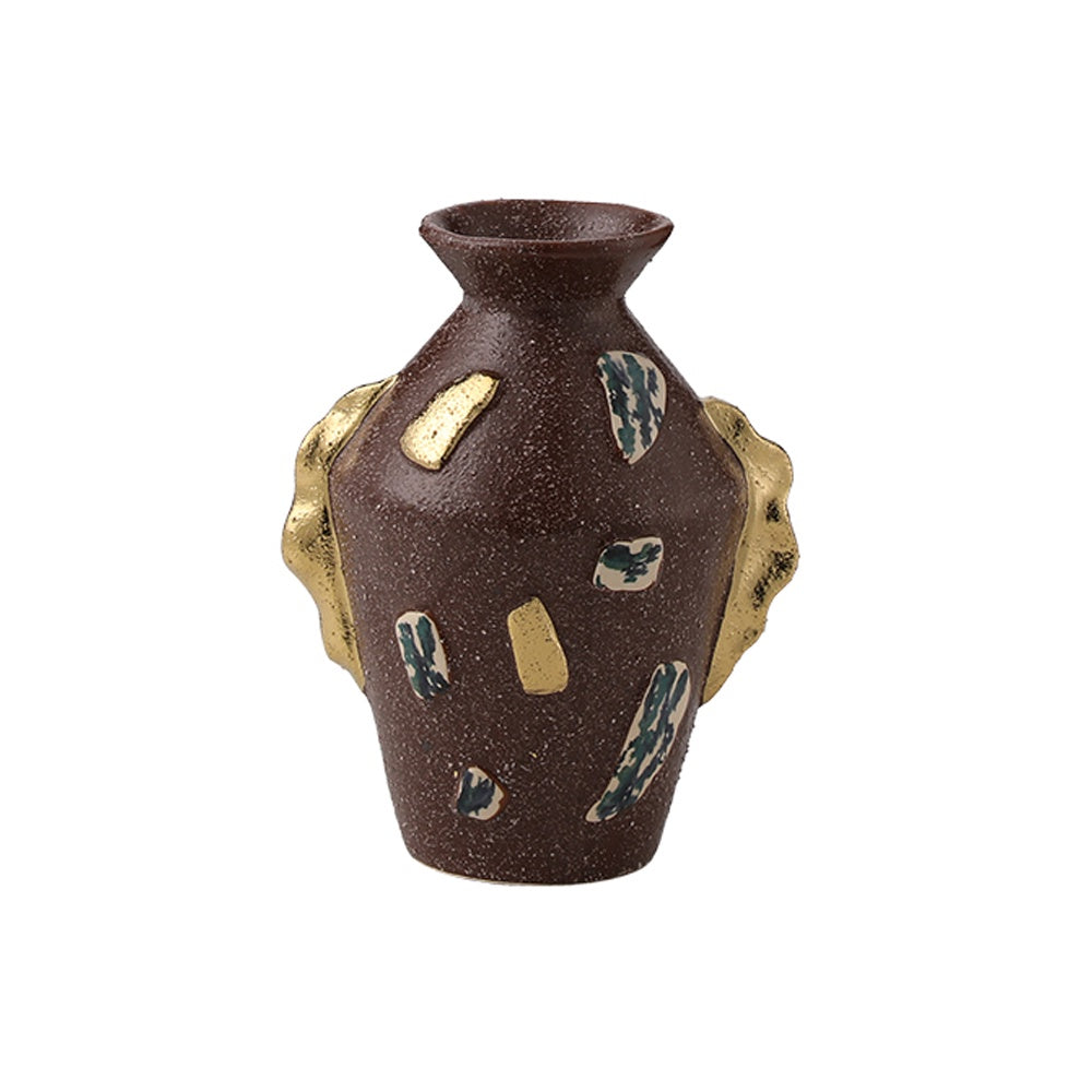 Brown Ceramic Vase with Gold Detail - Small FD-D24134B