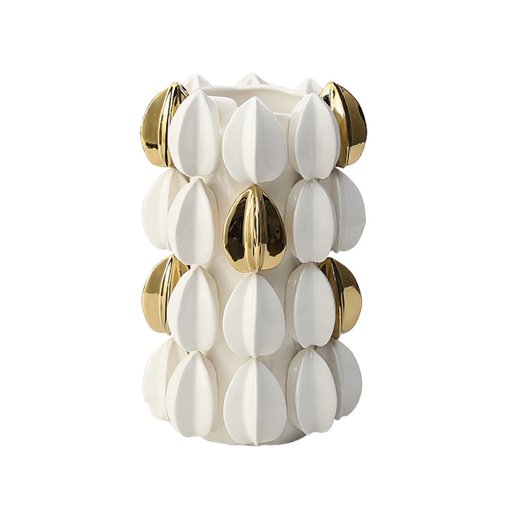White & Gold Ceramic Vase with Starfruit Detail FD-D24140