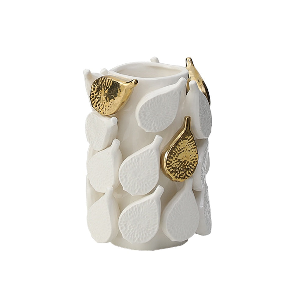 White & Gold Ceramic Vase with Pomegranate Detail FD-D24141