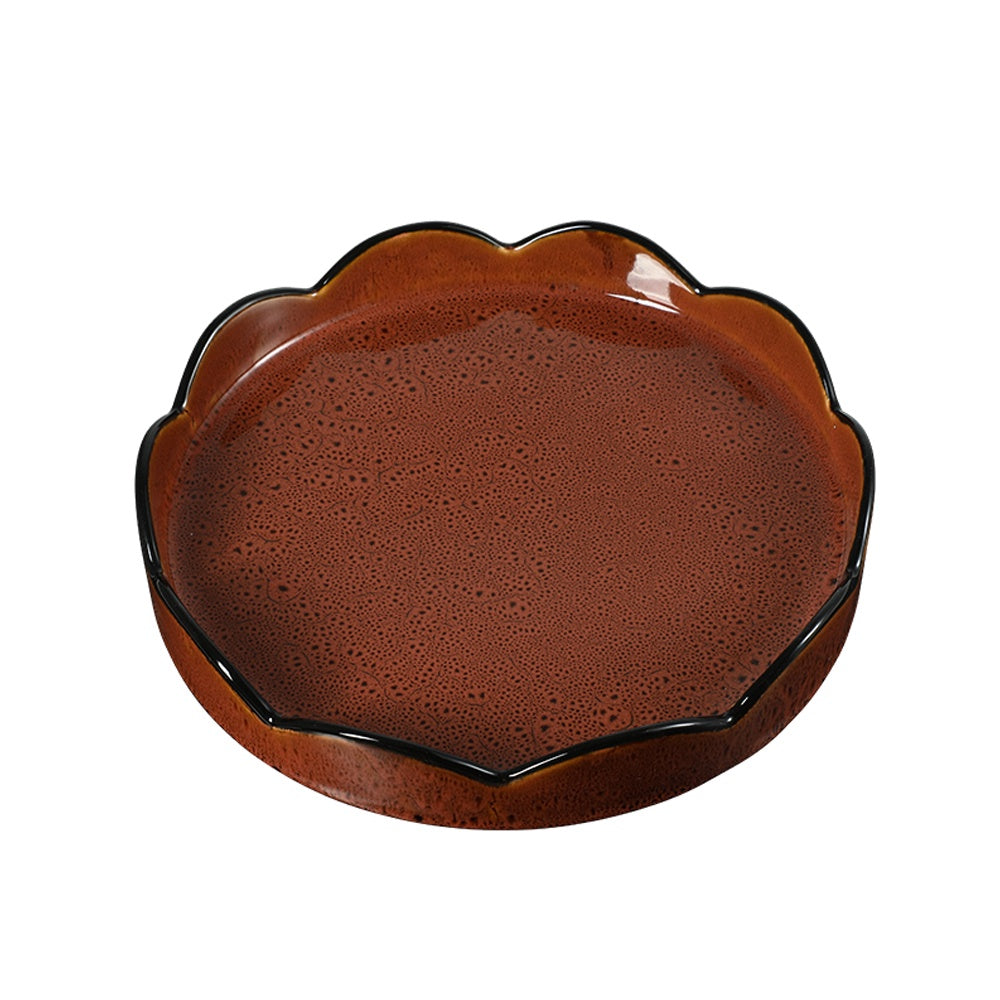 Red Ceramic Decorative Plate with Ruffle Detail FD-D25001