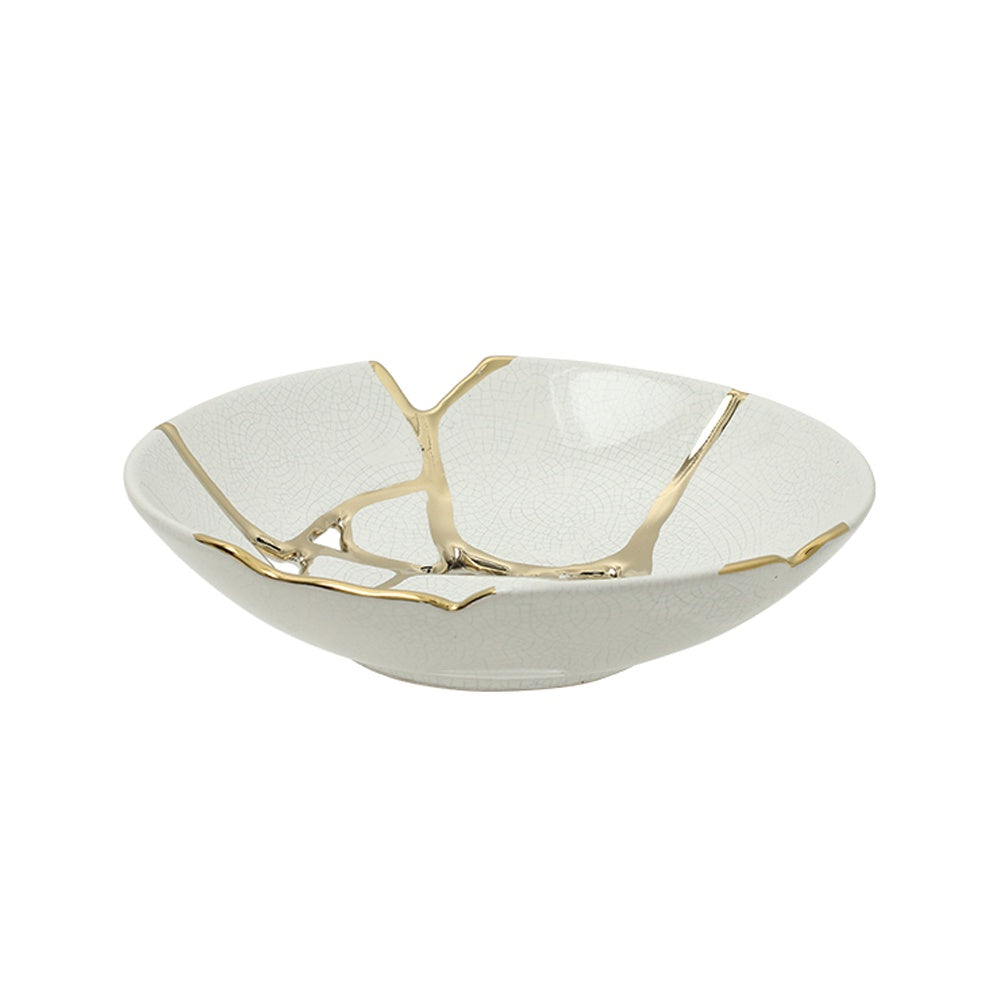 White Ceramic Decorative Bowl with Gold Detail - Medium FD-D25003B