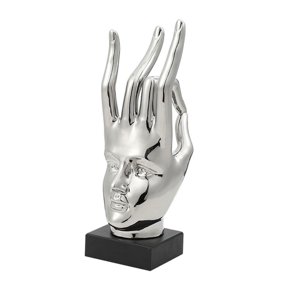 Chrome Effect Ceramic Hand Sculpture with Face Detail FD-D25037