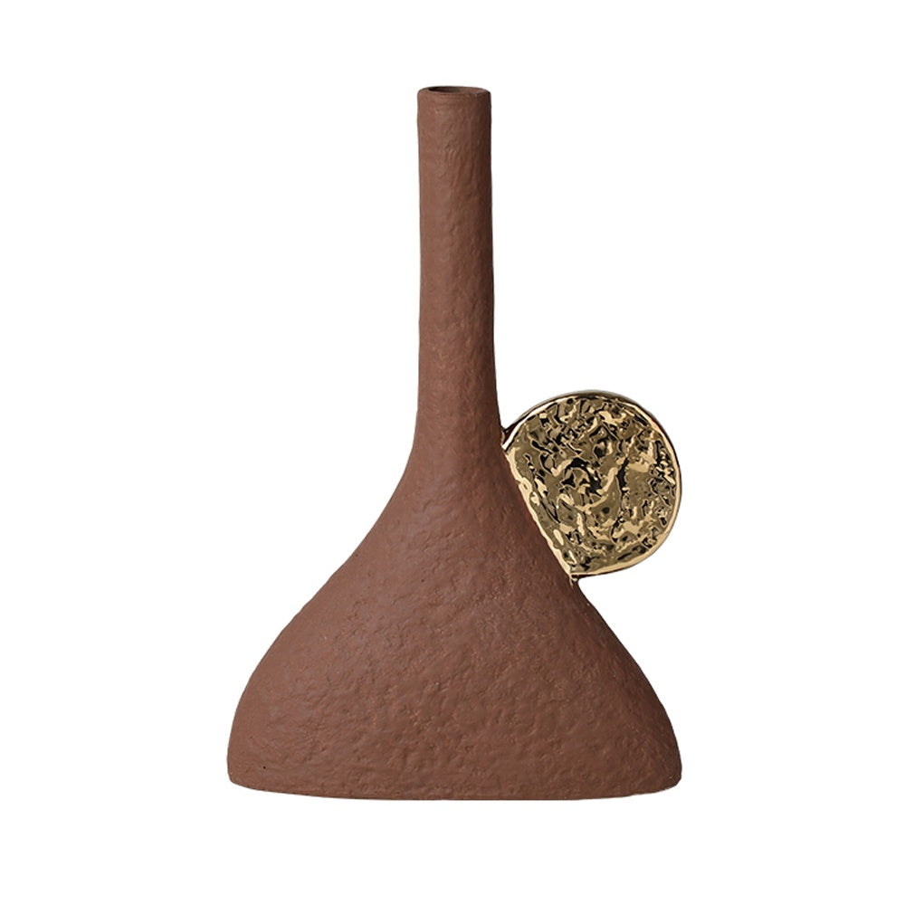 Clay & Gold Ceramic Narrow Mouth Vase FD-D25042A