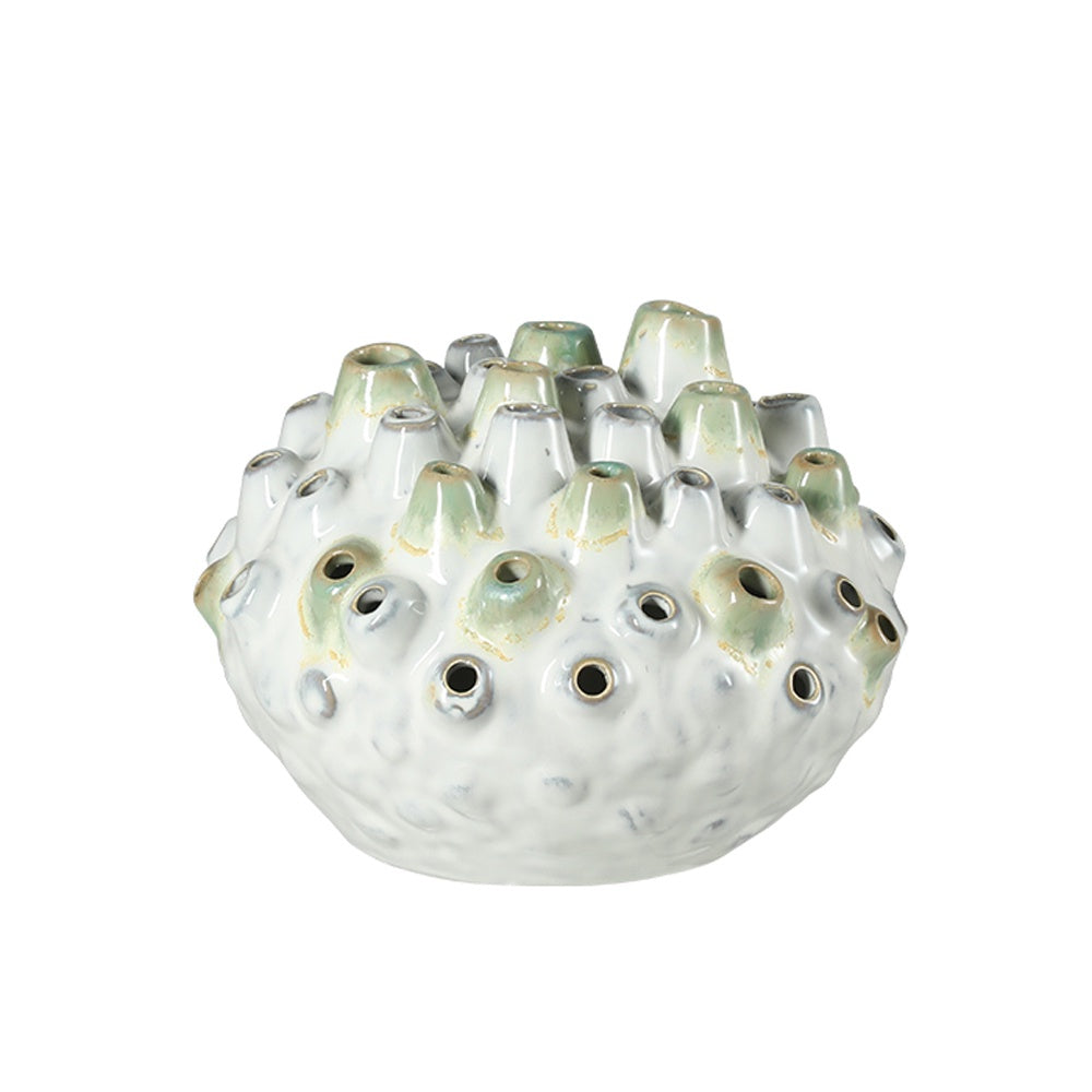 White & Green Ceramic Coral Vase - Round FD-D25045B