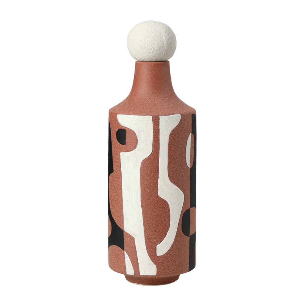 Black, White & Clay Painted Ceramic Bottle with Round Top FD-D25054A