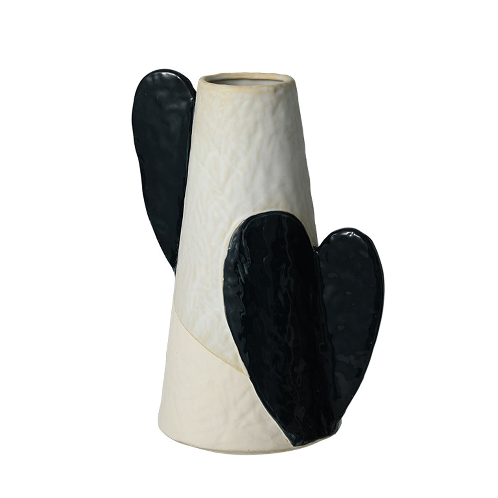White & Black Ceramic Vase with Handle Detail FD-D25057