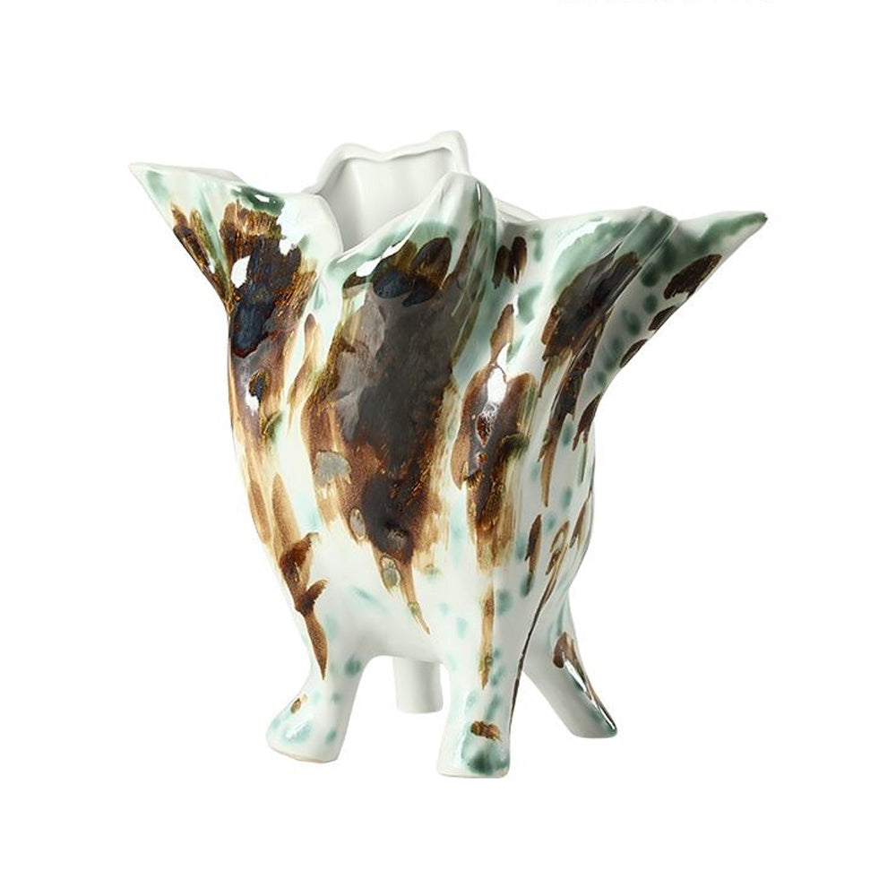 White & Mulitcolored Ceramic Footed Vase FD-D25118