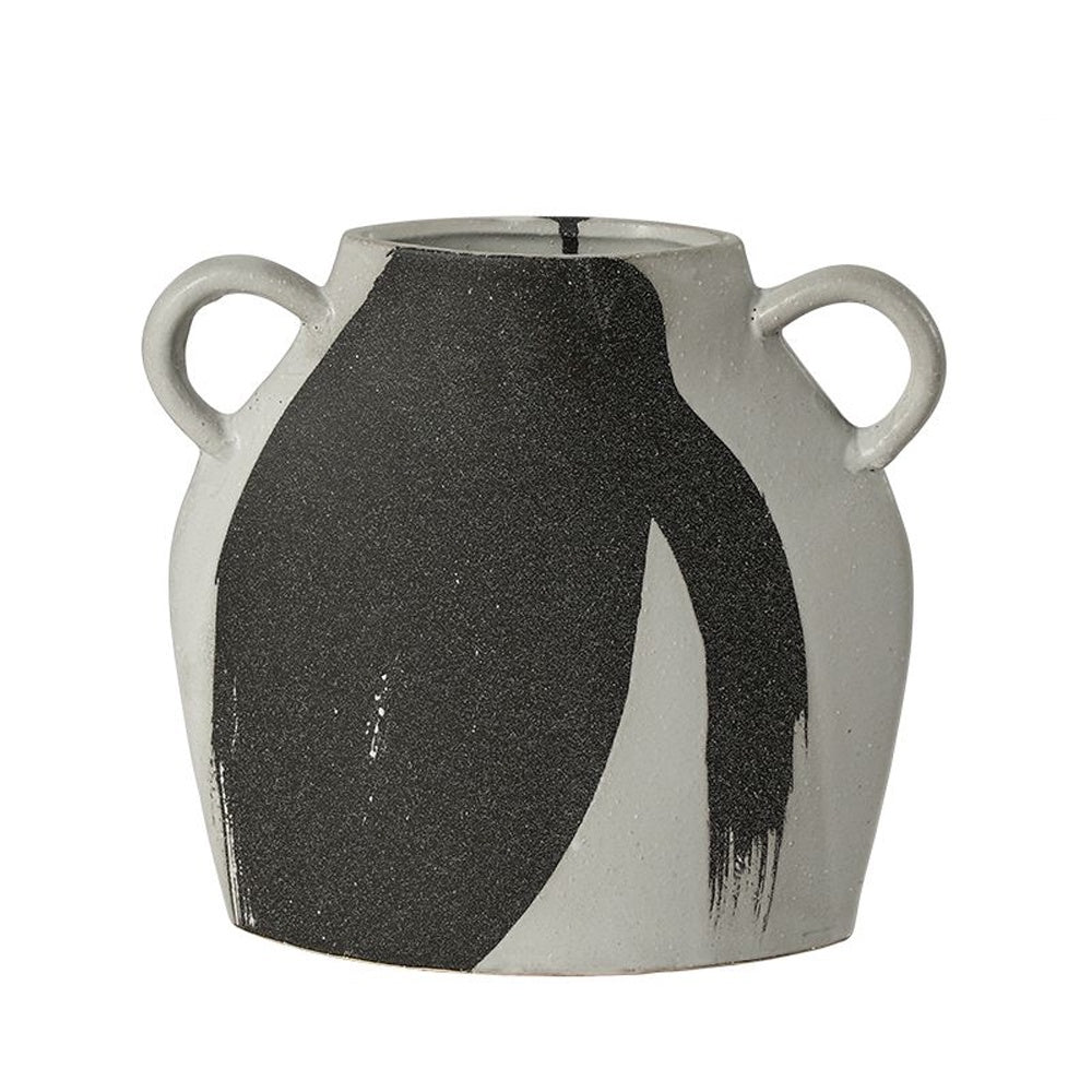 Black & White Hand-Painted Ceramic Vase with Handle Detail - Large FD-D25130A