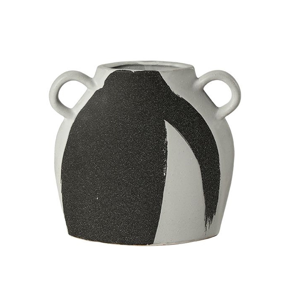 Black & White Hand-Painted Ceramic Vase with Handle Detail - Small FD-D25130B