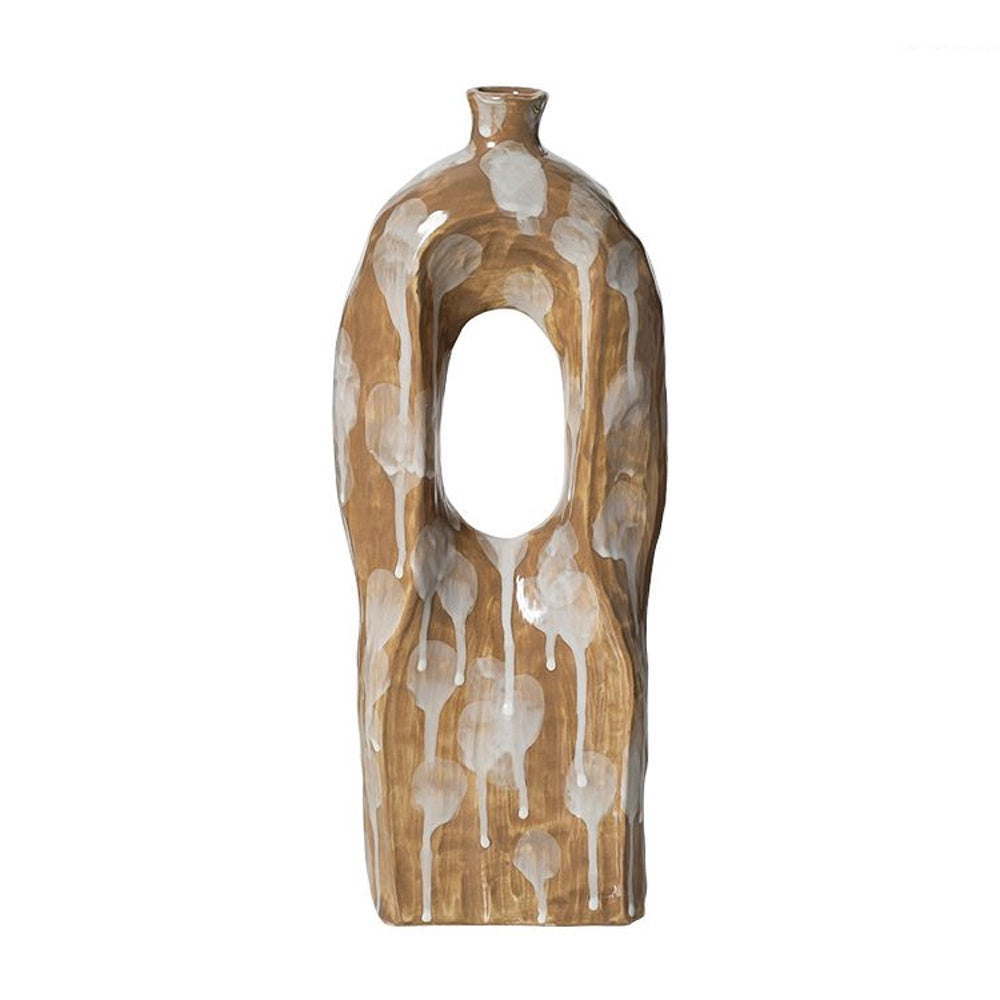 Dark Beige Ceramic Vase with Cutout Detail - Large FD-D25131A