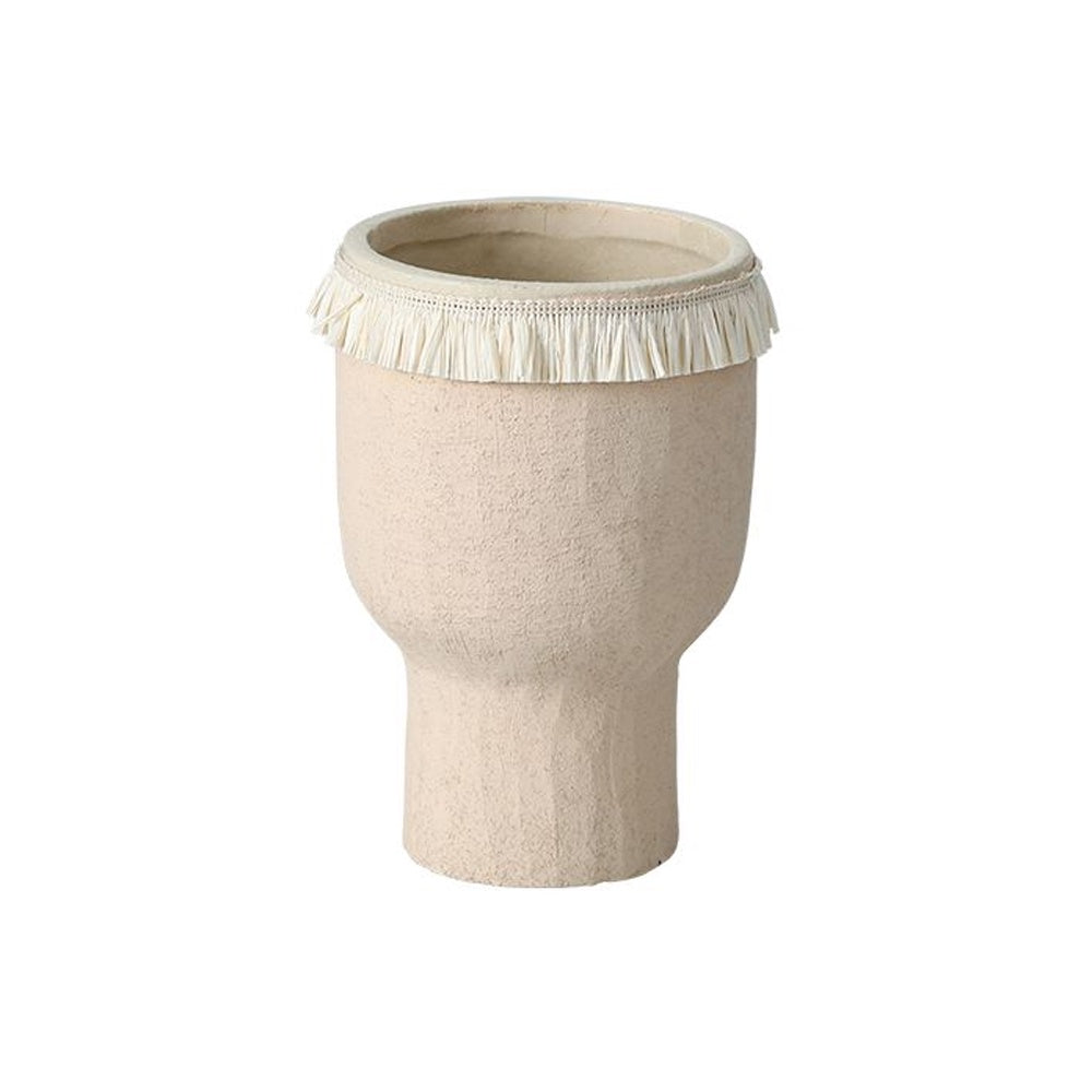Beige Ceramic Vase with Cotton Tassel Detail - Small FD-D25148B