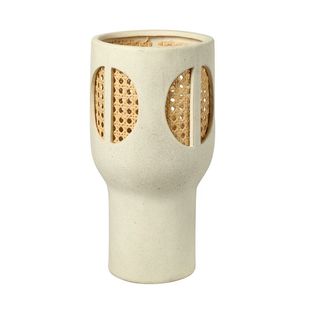 Offwhite Ceramic Pedestal Vase with Rattan Detail - A FD-D25156A
