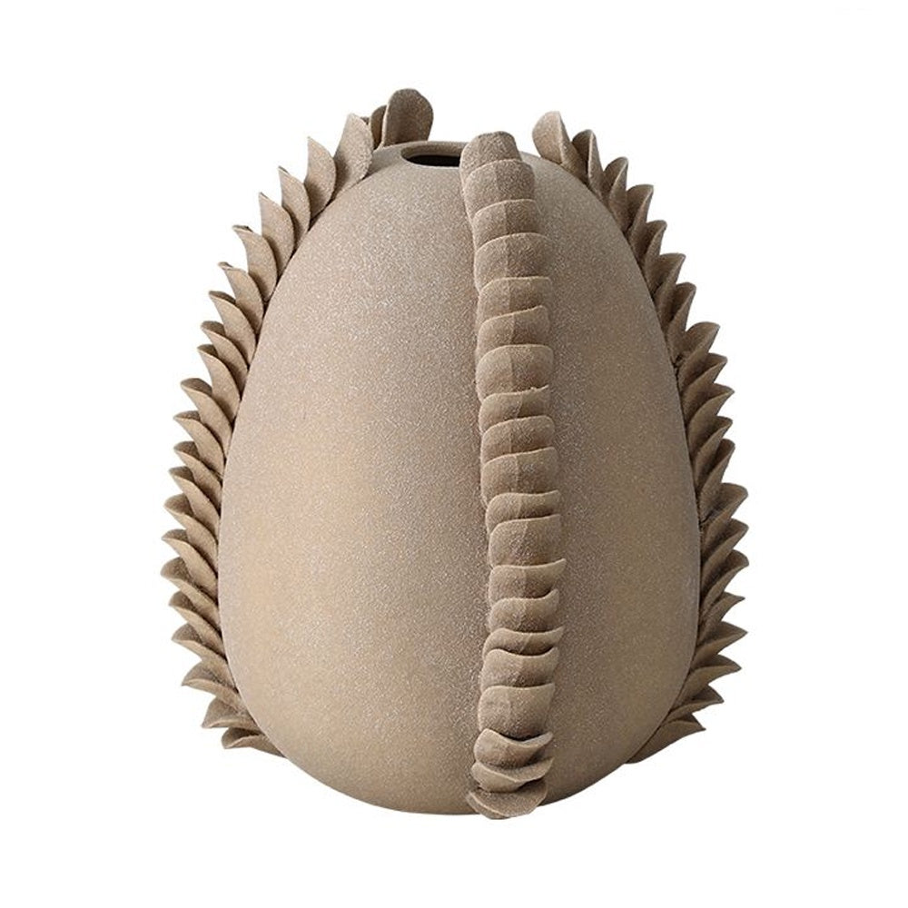 Deep Beige Handmade Ceramic Vase with Scaled Edges - A FD-D25173A