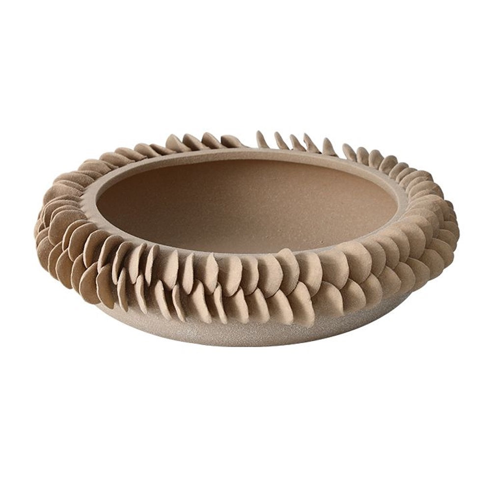 Deep Beige Handmade Ceramic Bowl with Scaled Edge FD-D25173C