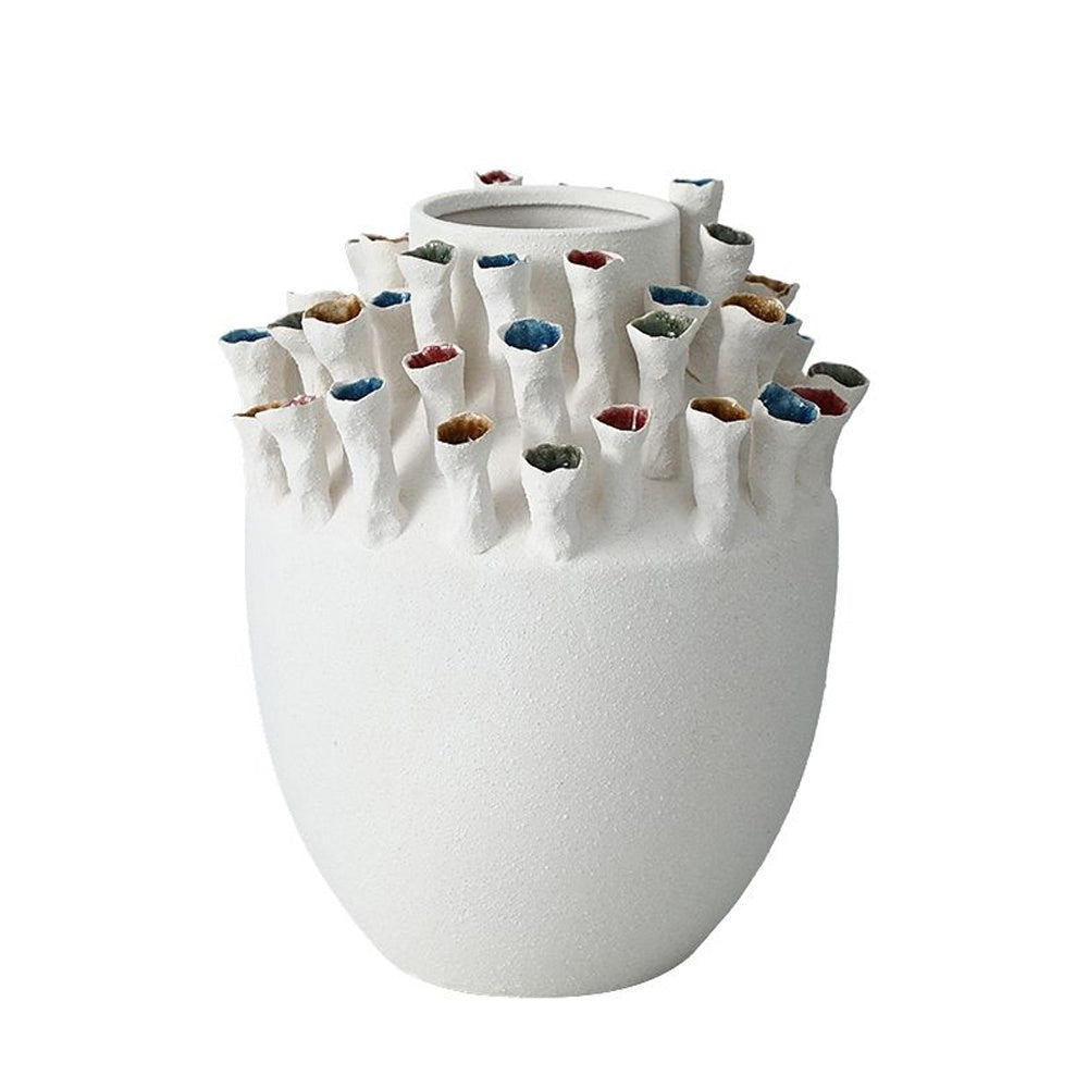 White & Mulitcolored Handmade Ceramic Vase FD-D25181A