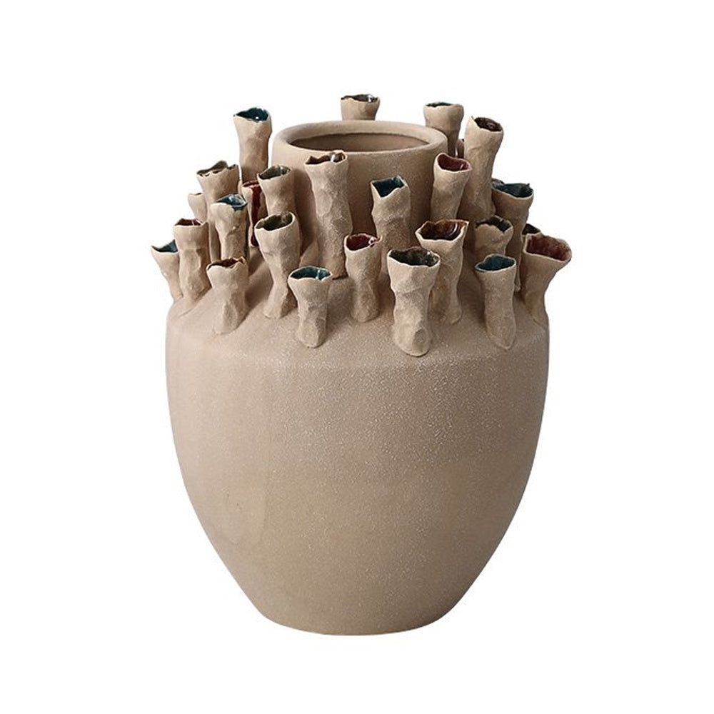 Deep Beige & Multicolored Handmade Ceramic Vase FD-D25181B