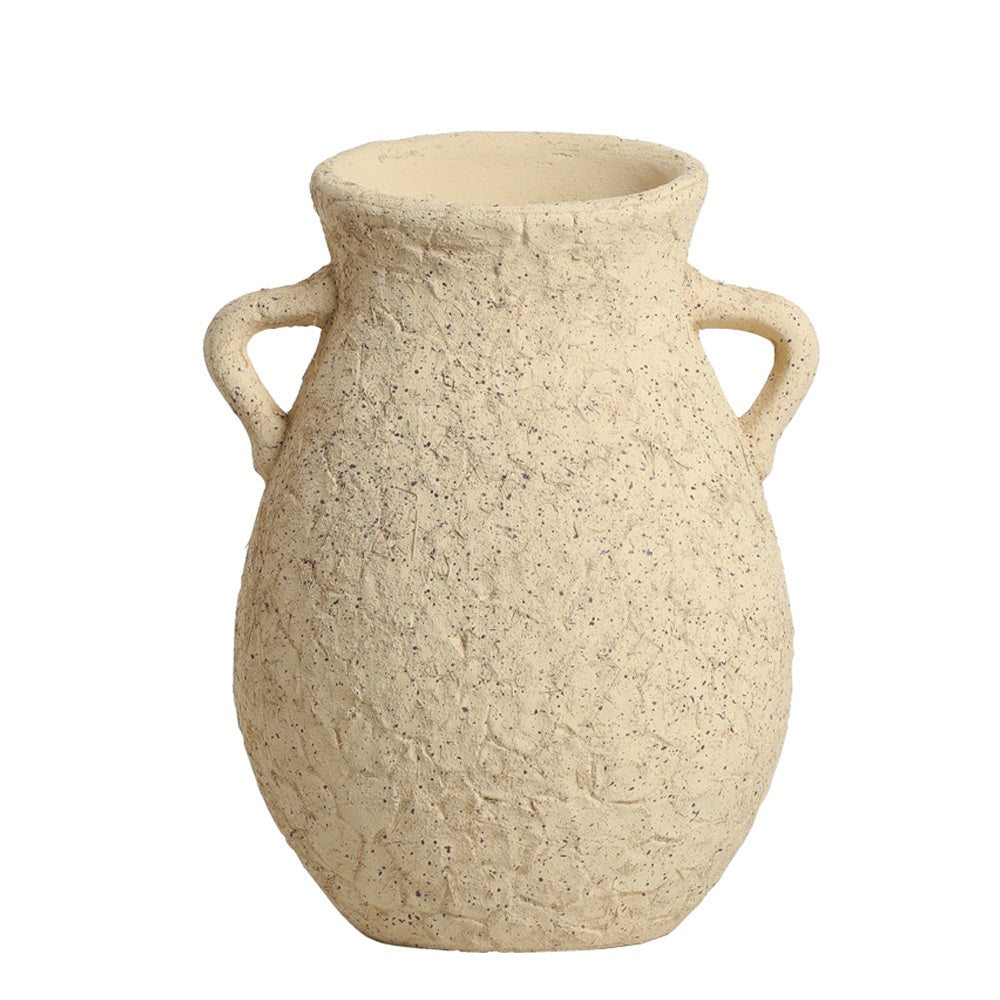 Beige Textured Cement Vase with Handle Detail FF-D24066