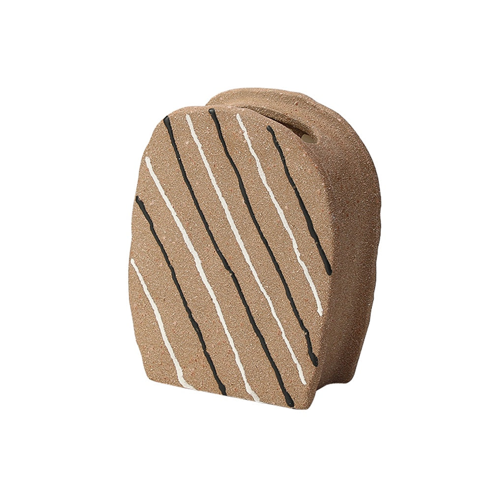 Brown Ceramic Striped Vase - Vertical FF-D24108B