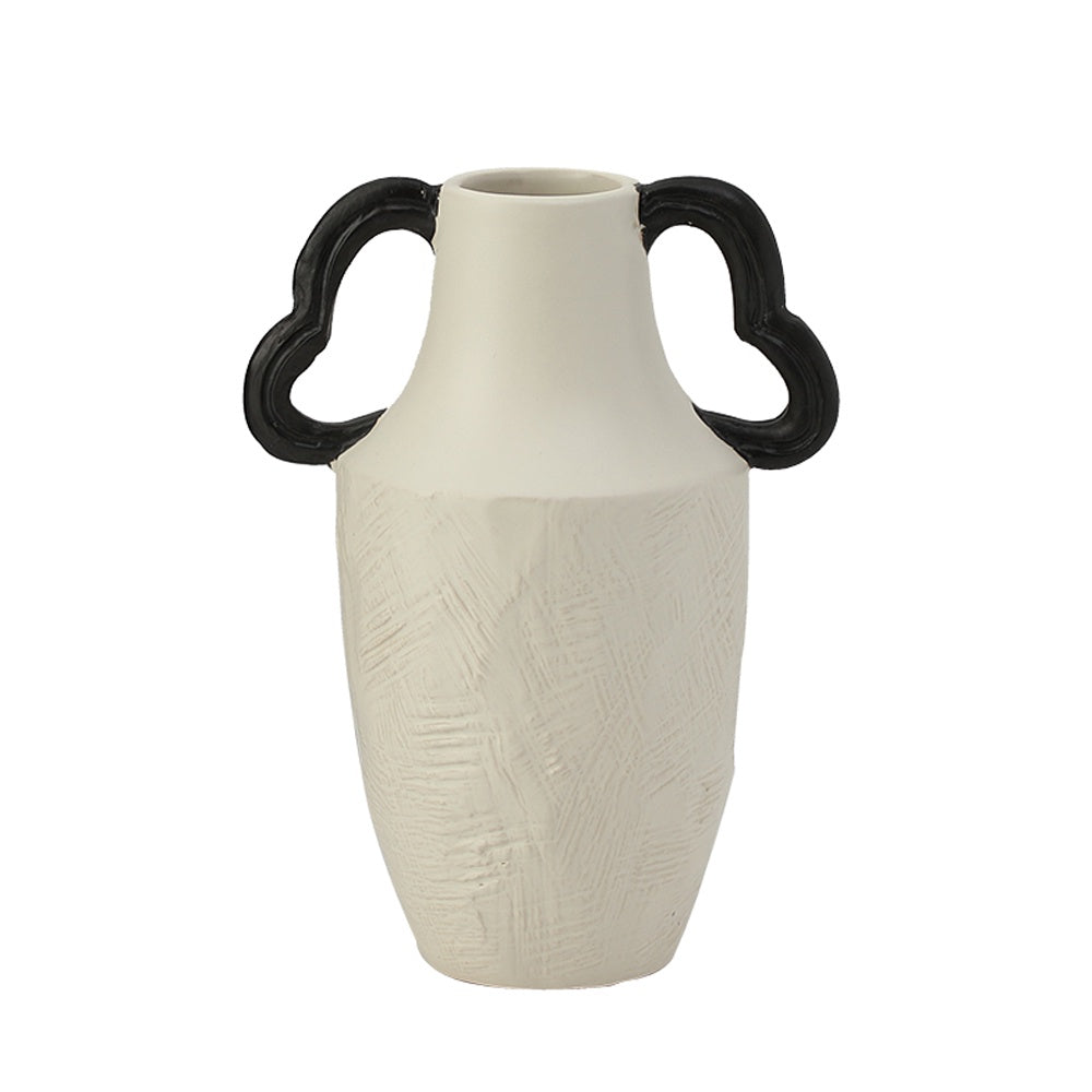 Black & White Ceramic Vase with Handle Detail - B FF-D24119B