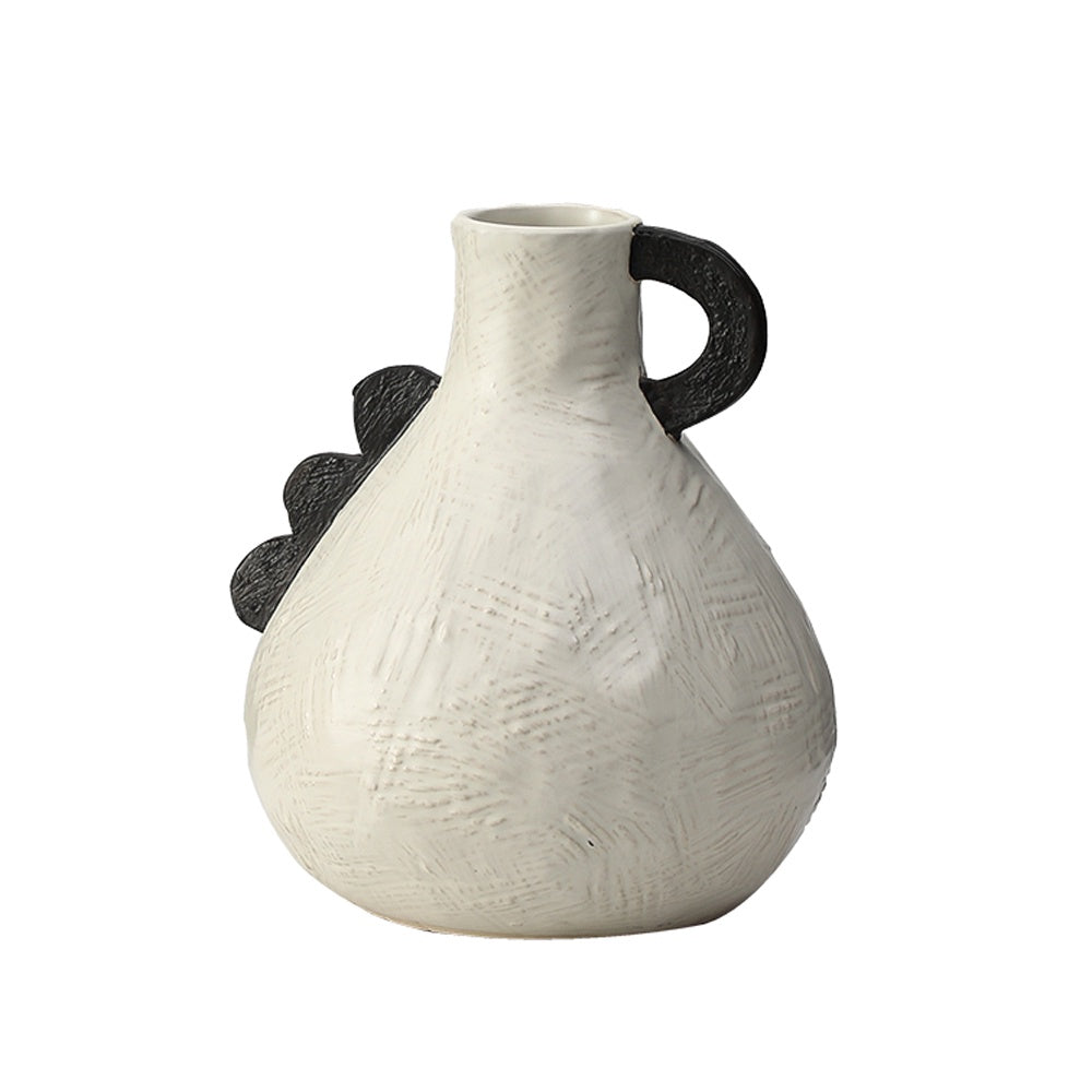 Black & White Ceramic Vase with Handle Detail - C FF-D24119C