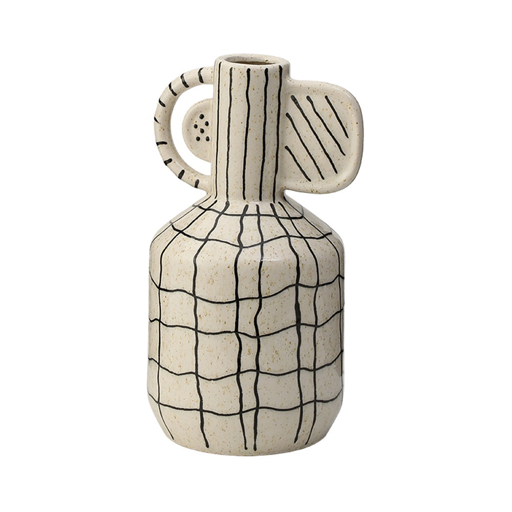 Beige & Black Ceramic Organic Vase with Line Detail - Large FF-D24123A