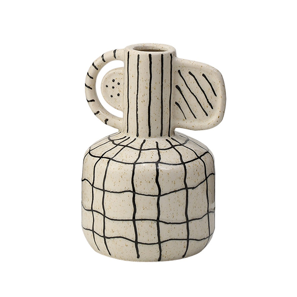 Beige & Black Ceramic Organic Vase with Line Detail - Small FF-D24123B