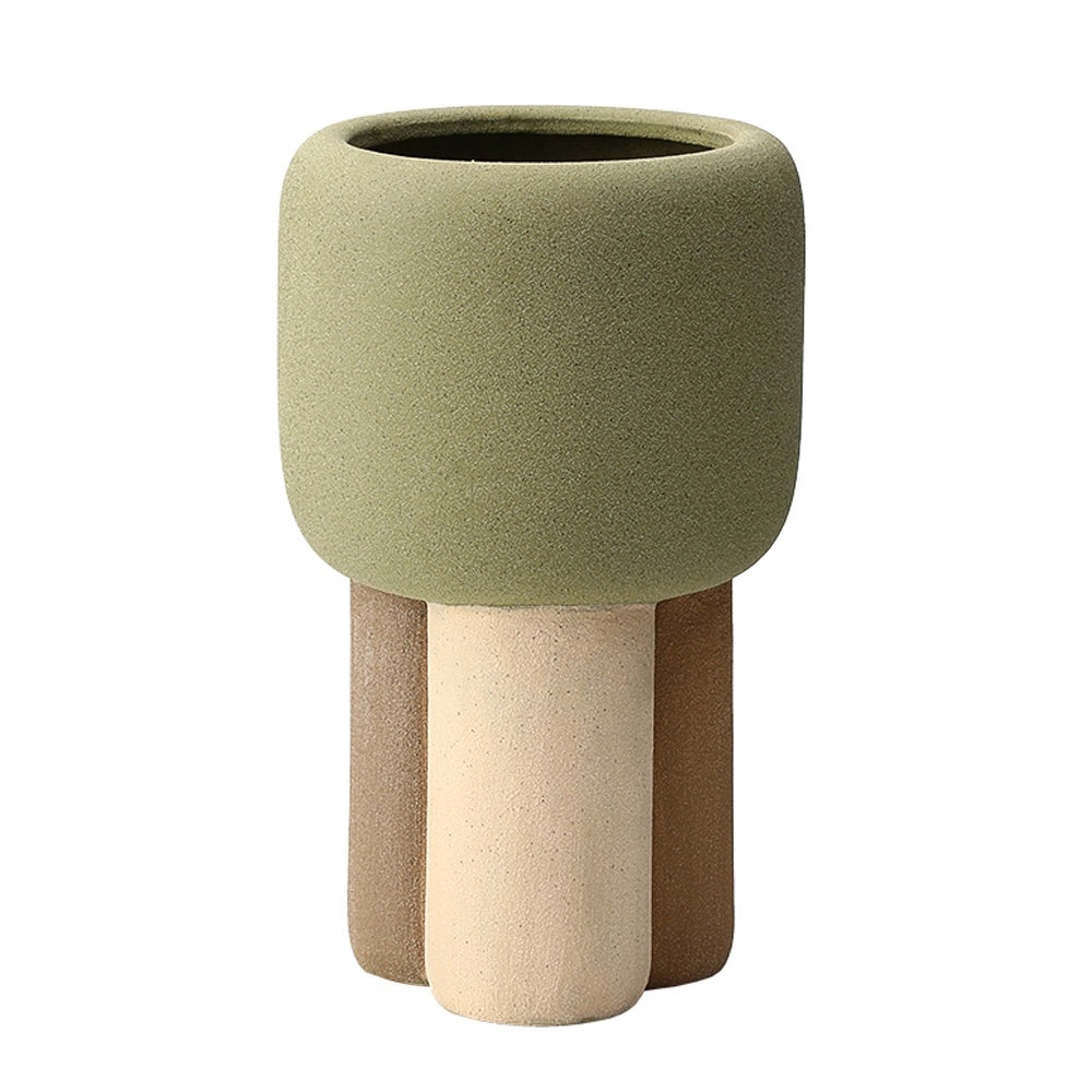 Green & Beige Ceramic Vase with Feet Detail FF-D24126A