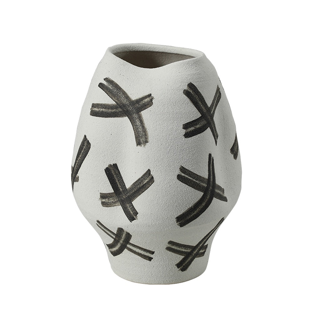 White & Black Ceramic Vase with 'X' Detail FF-D25050