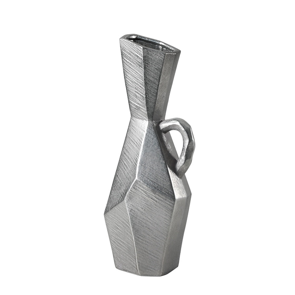 Silver Ceramic Vase with Handle Detail FF-D25052B