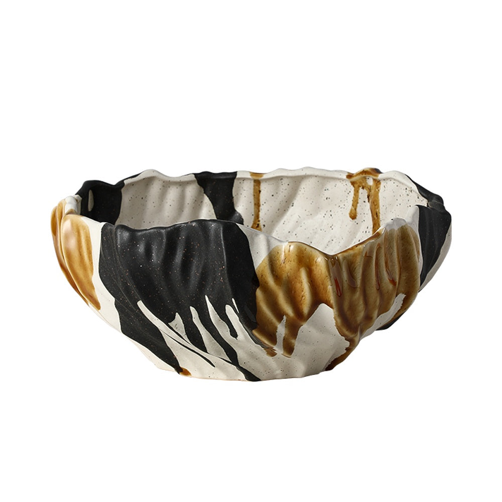 Black, White & Ochre Ceramic Bowl with Drip Detail FF-D25062