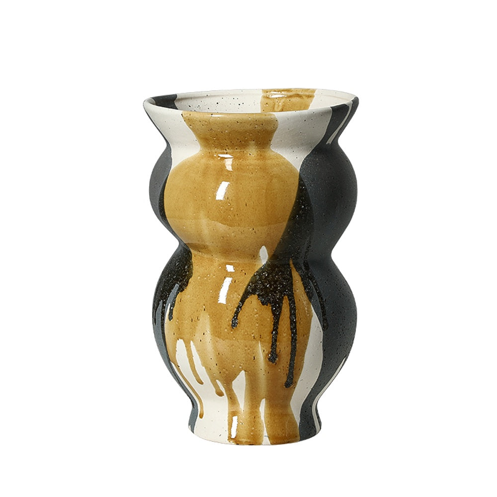 Black, White & Ochre Ceramic Vase with Drip Detail FF-D25063