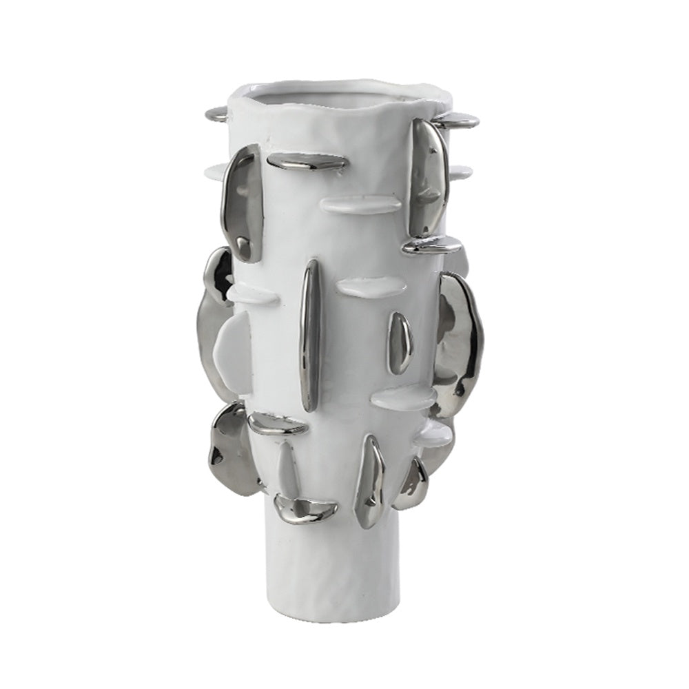 White & Silver Ceramic Decorative Vase FF-D25071A