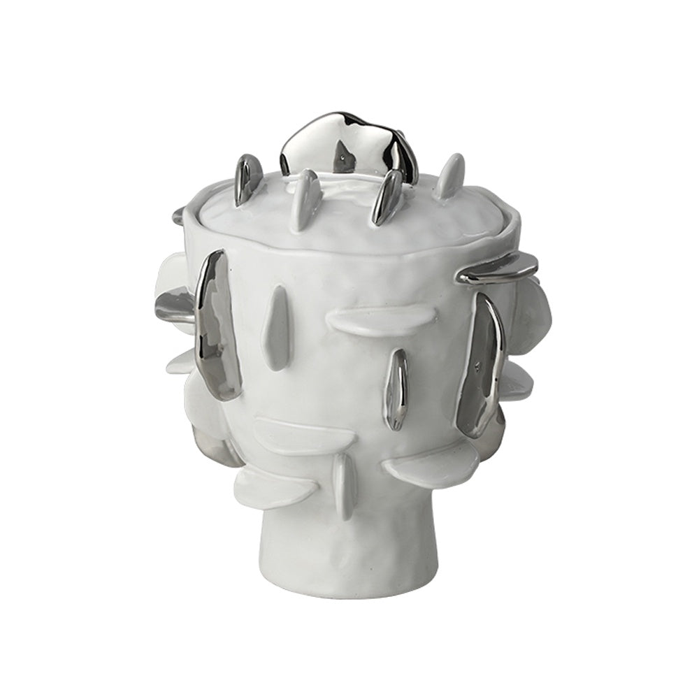 White & Silver Ceramic Decorative Jar FF-D25071B