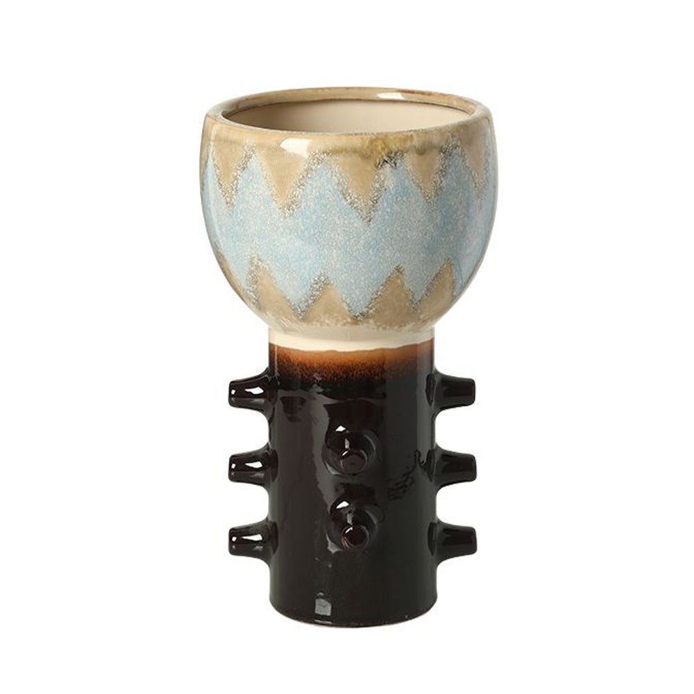 Light Blue, Black & Cream Ceramic Pedestal Vase FF-D25146B