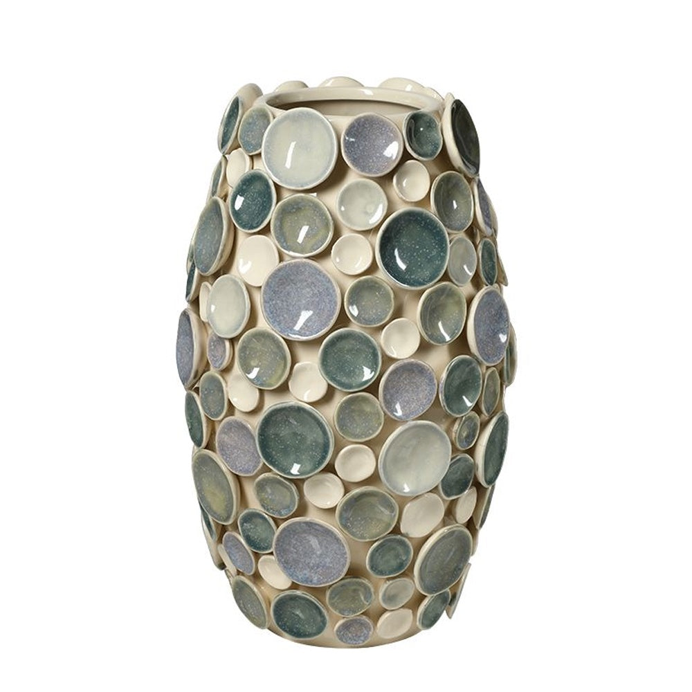 Blue & Cream Handmade Ceramic Vase with Disc Detail FF-D25180A