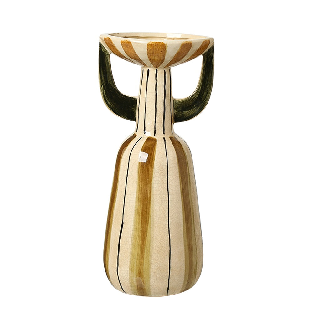 Multi-Color Striped Ceramic Pedestal Vase with Handle Detail - Tall FF-D26024B