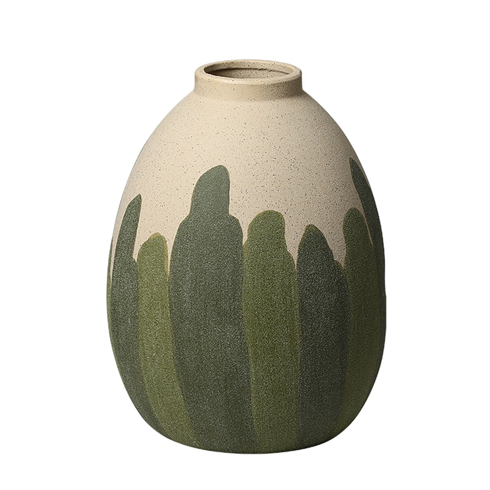 Beige & Green Speckled Ceramic Vase with Brushstroke Detail - Large FF-D26036A