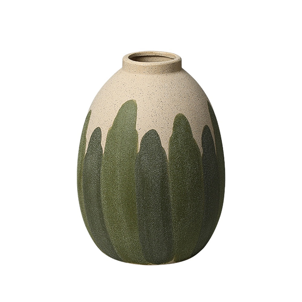 Beige & Green Speckled Ceramic Vase with Brushstroke Detail - Medium FF-D26036B