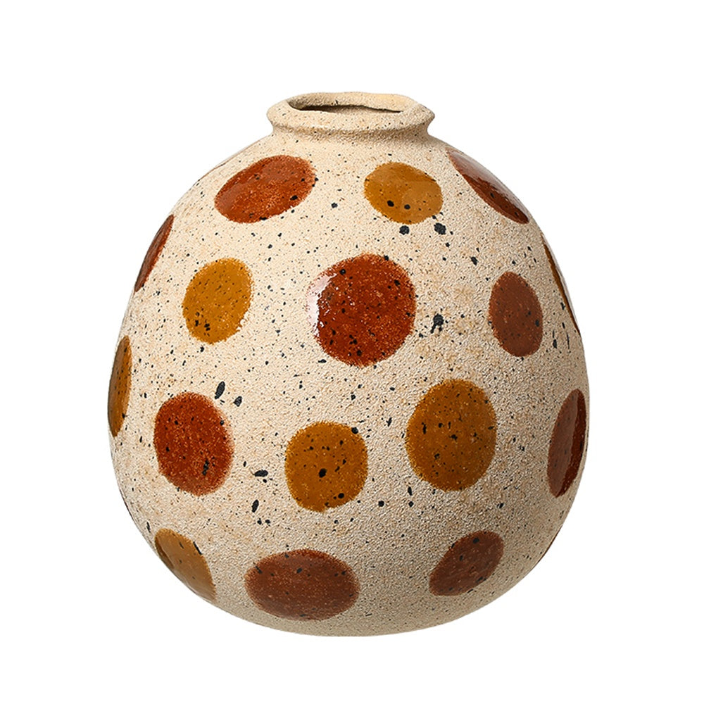 Beige, Ochre & Rust Speckled Ceramic Vase with Polkadot Detail - Large FF-D26037A
