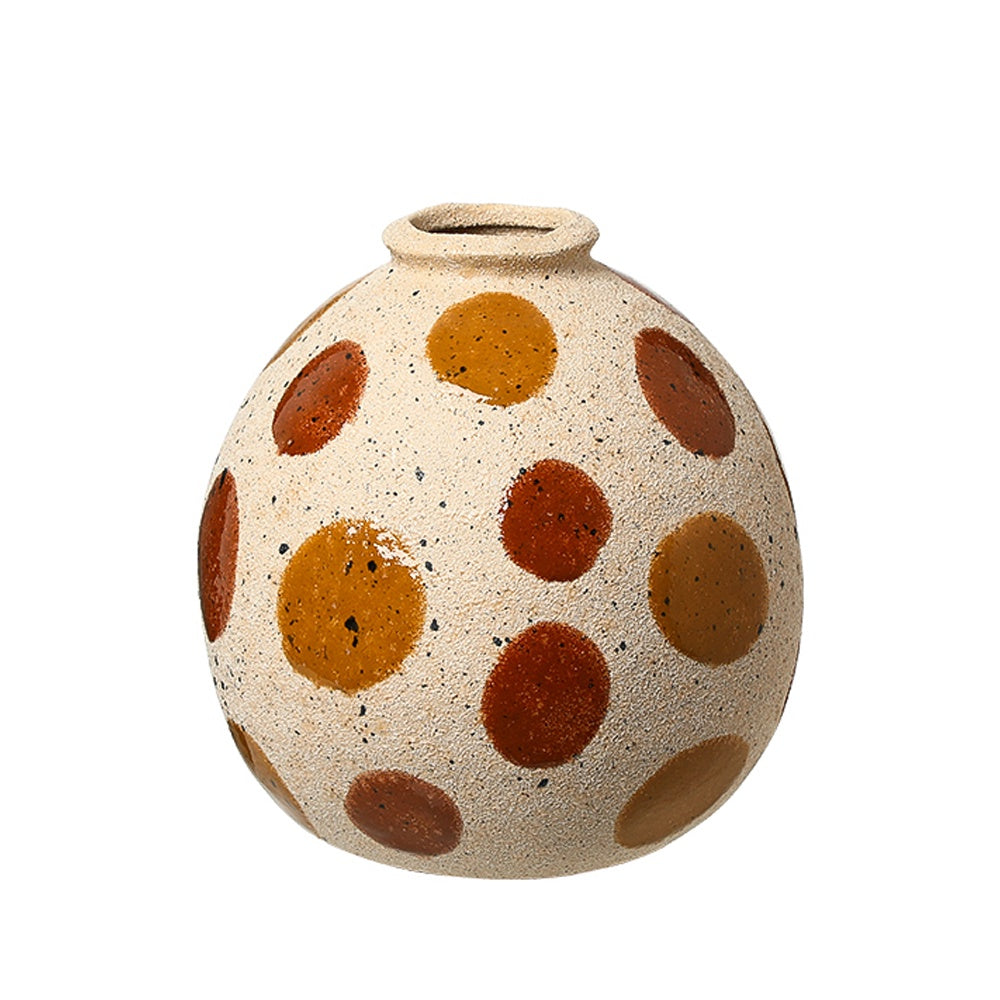 Beige, Ochre & Rust Speckled Ceramic Vase with Polkadot Detail - Medium FF-D26037B