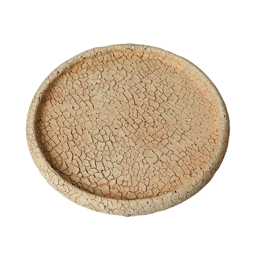 Beige Crackled Cement Round Tray FF-N26003