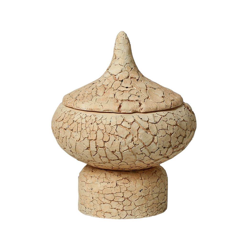 Beige Crackled Cement Jar with Lid - Small FF-N26004
