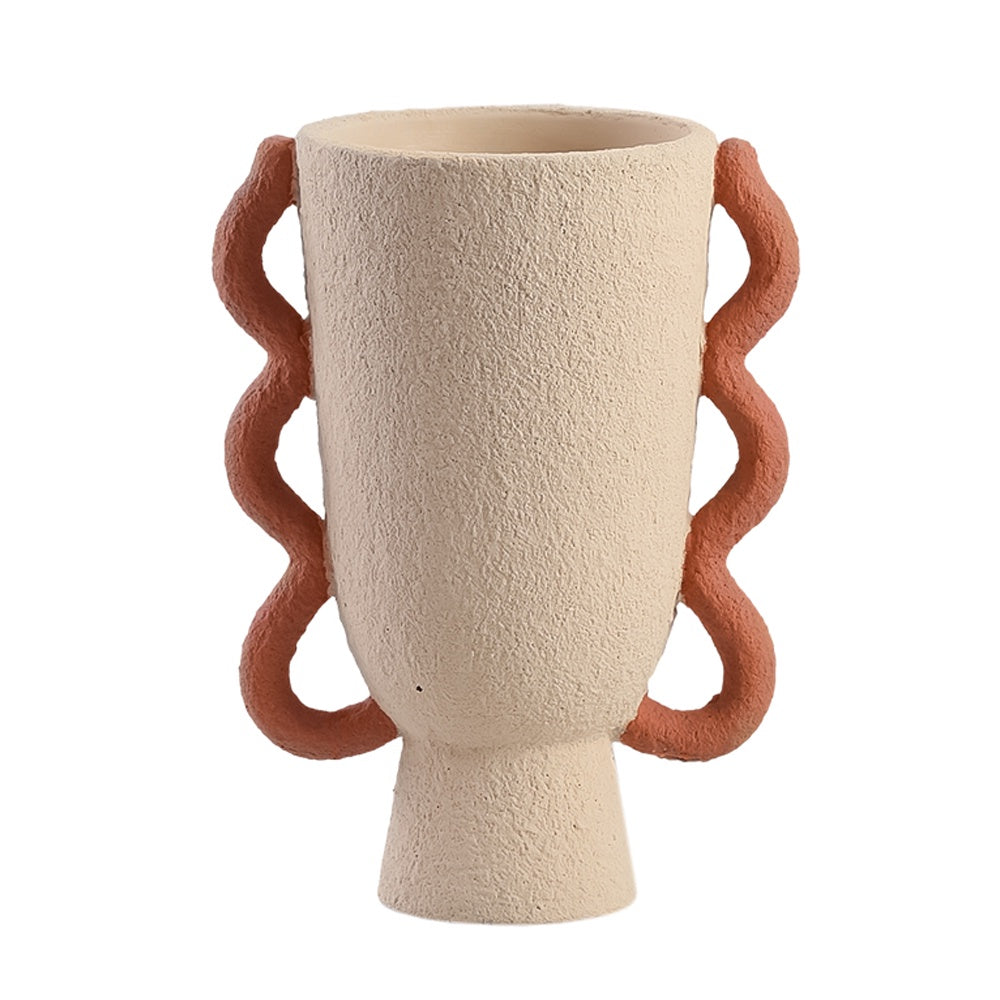 Beige Textured Cement Vase with Handle Detail FF-SN24021A