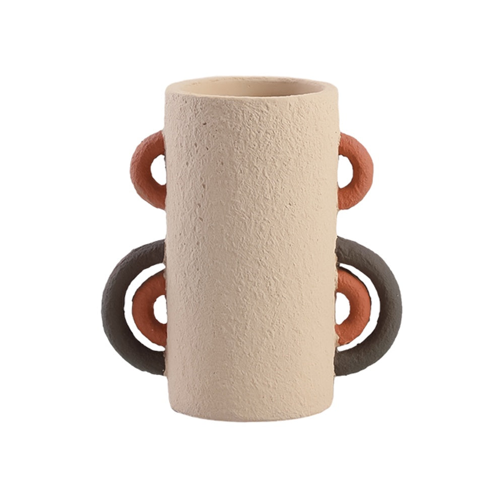 Beige Textured Cement Vase with Handle Detail FF-SN24021B