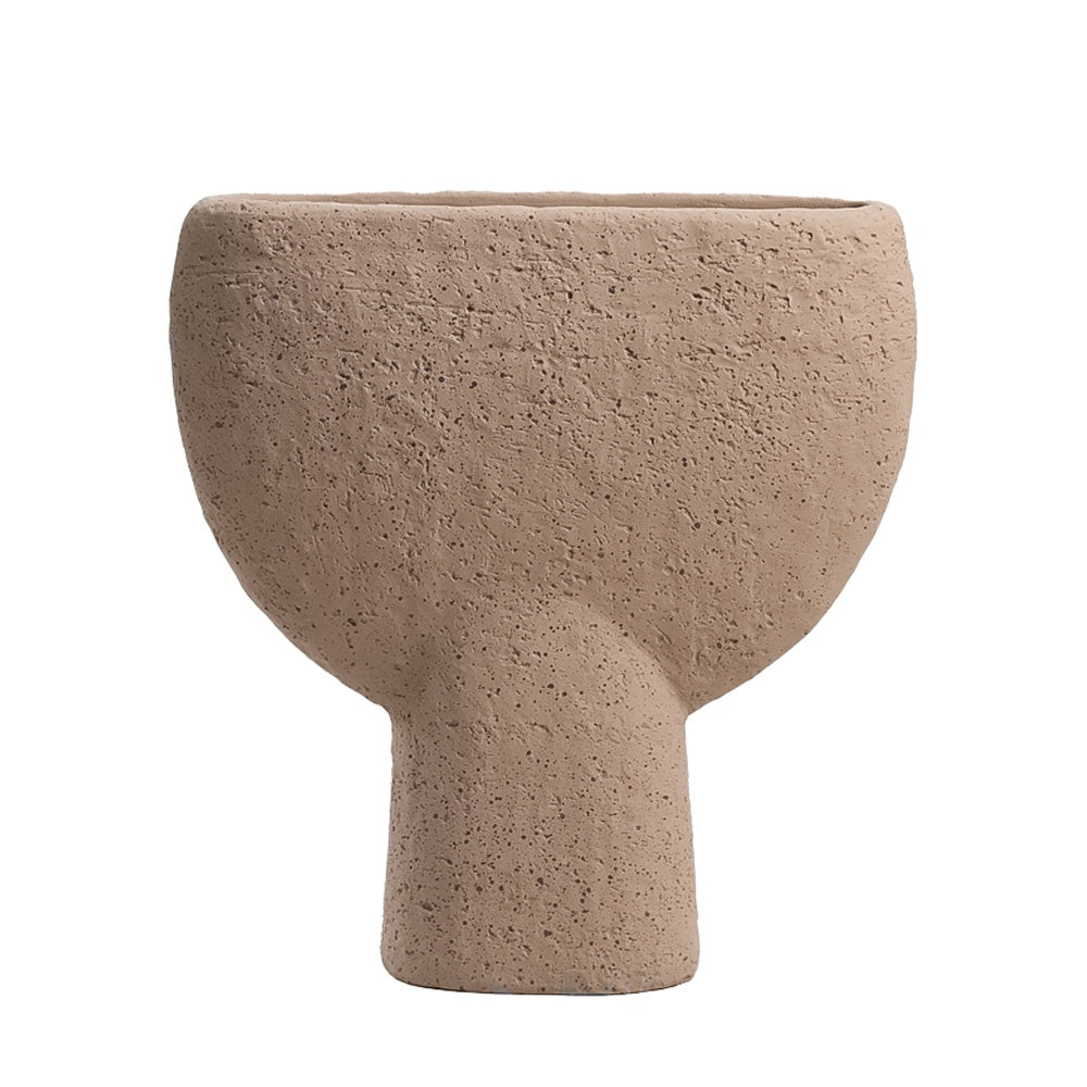 Deep Beige Cement Flat Pedestal Vase - Large FF-SN24024A