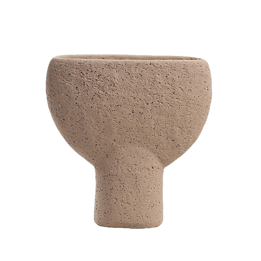 Deep Beige Cement Flat Pedestal Vase - Small FF-SN24024B